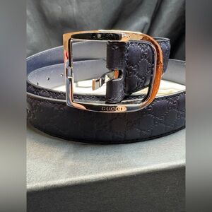 Gucci GG Guccissima Blue Embossed Leather w/ Silver Buckle Belt - Full Inclusion